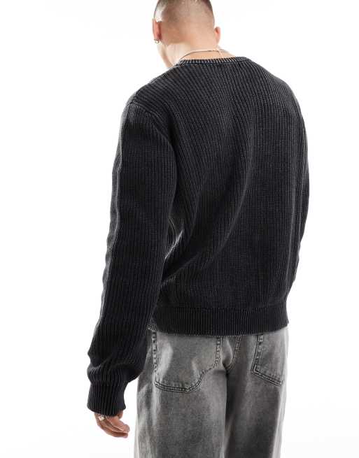Brave Soul acid wash ribbed jumper in grey, 3 of 4