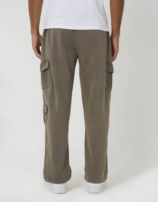 Brave Soul Acid wash wide leg cargo joggers in taupe, 2 of 4