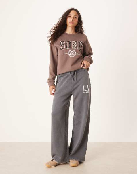 Brave Soul Acid wash wide leg joggers in charcoal - view 1