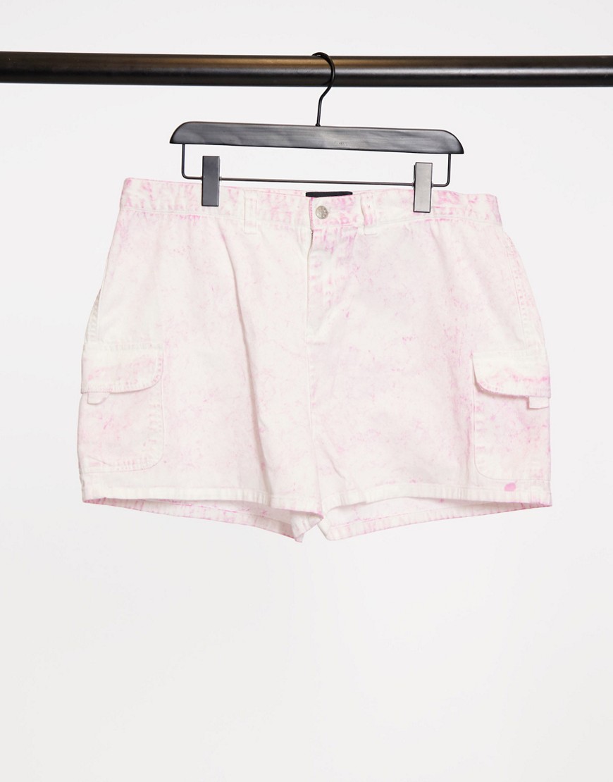 Brave Soul aleah tie dye high waist denim shorts-Pink