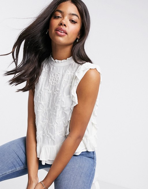 Brave Soul alexis button front blouse in white