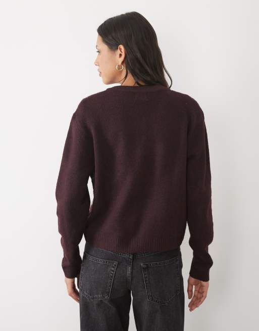 Brave Soul all over argyle print cardigan in plum, 4 of 9
