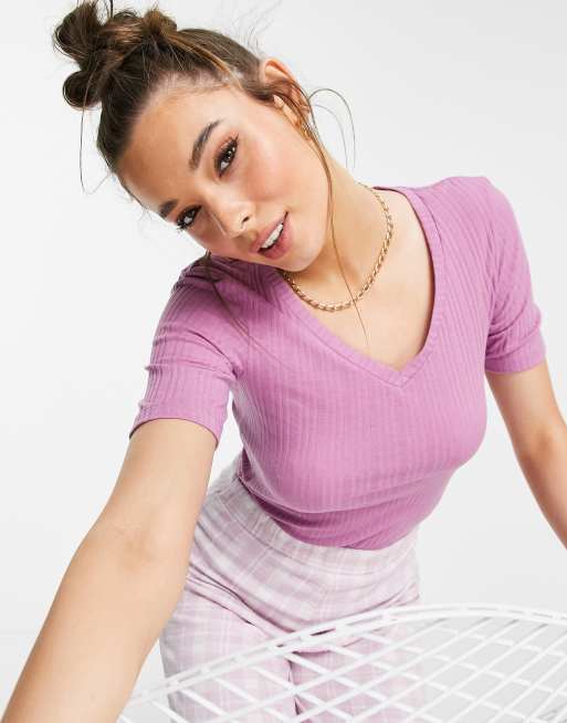 Brave Soul - Amy - T-shirt a coste con scollo a V