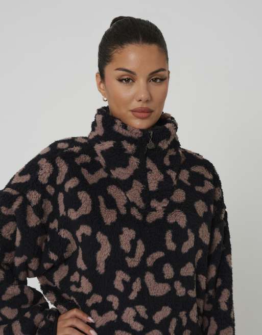 Brave Soul Animal print sherpa fleece sweatshirt in black, 4 of 4