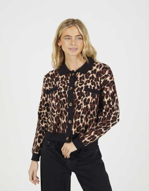 Brave Soul Animal printed knitted cardigan in brown - view 1