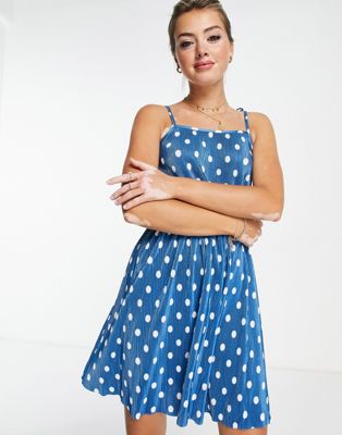 Brave Soul Annie mini cami dress in blue spot print