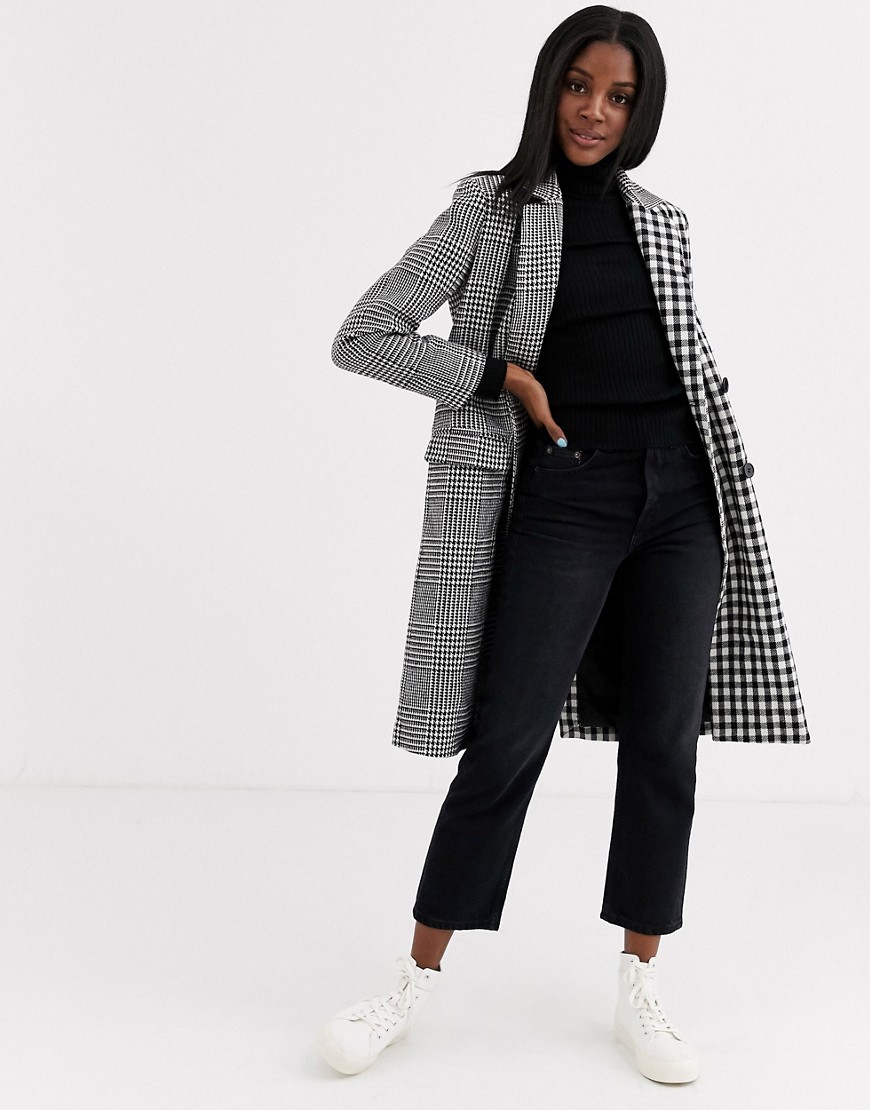 Brave Soul aretha tailored coats in mixed check-Black