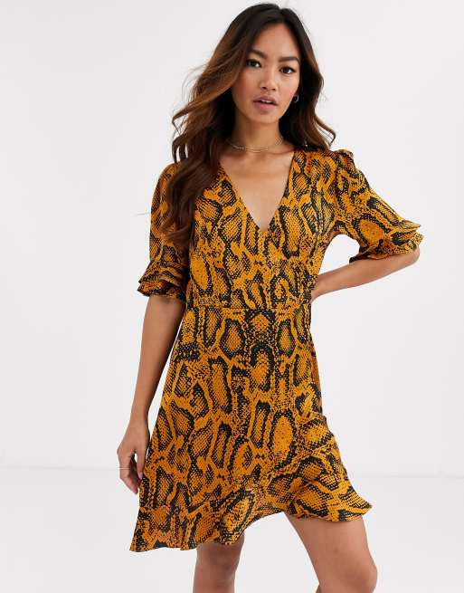 Mustard snake print clearance dress