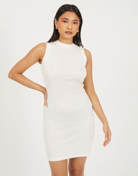 Brave Soul – Ärmelloses Bodycon-Minikleid aus geripptem Jersey in Cremeweiß - view 1