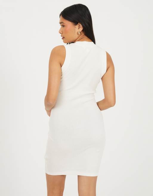 Brave Soul – Ärmelloses Bodycon-Minikleid aus geripptem Jersey in Cremeweiß, 3 von 4