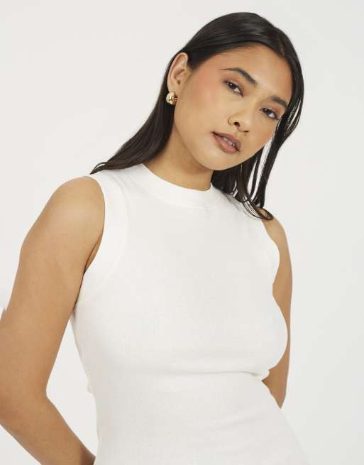 Brave Soul – Ärmelloses Bodycon-Minikleid aus geripptem Jersey in Cremeweiß, 4 von 4