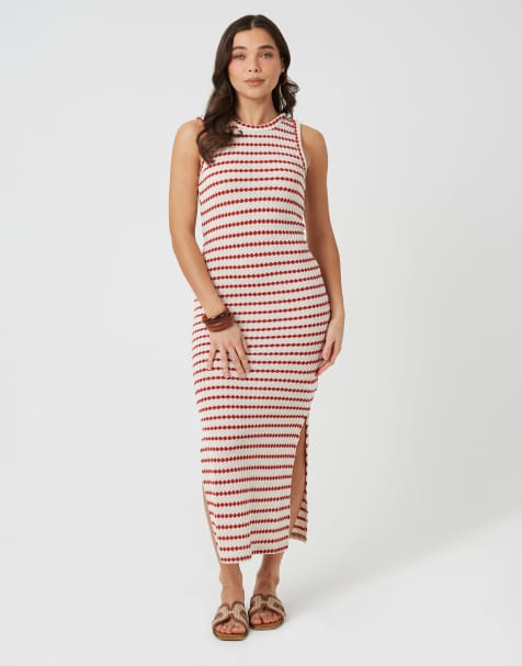 Brave Soul – Ärmelloses Maxikleid aus strukturiertem Jersey in gestreiftem Cremeweiß - view 1