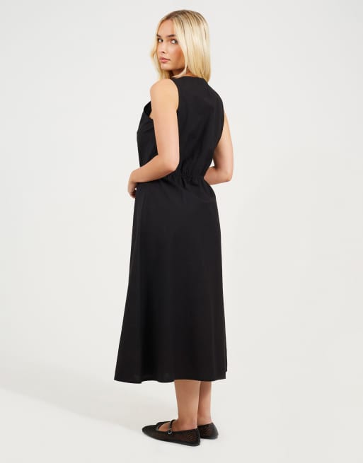 Brave Soul – Ärmelloses Midikleid in Schwarz mit Knopfleiste, 2 von 3