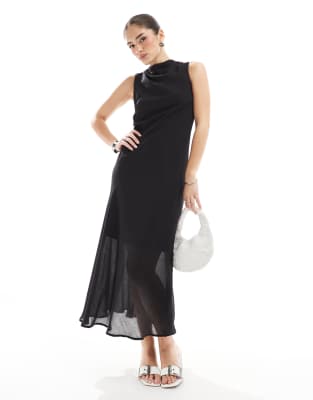 Brave Soul - Ärmelloses Midikleid in Schwarz mit Wasserfallausschnitt