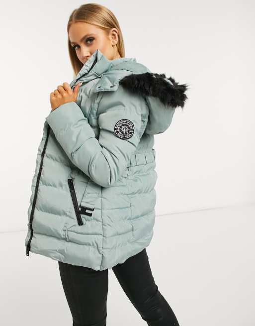 Womens Brave Soul Long Fur Trimmed Hooded Padded Puffer Parka Winter Jacket  Coat