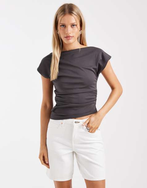 Brave Soul asyemtric sleeveless top in charcoal