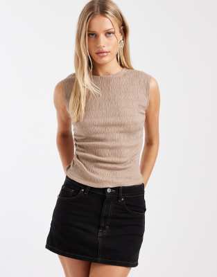 Brave Soul - Asymmetrisches, strukturiertes Oberteil in Mokkabraun mit gerafftem Taillendetail, Kombiteil-Brown