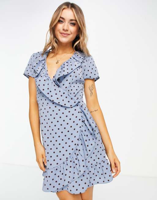Brave Soul – Azine – Wickelkleid mit Punktemuster in Blau, 3 von 4