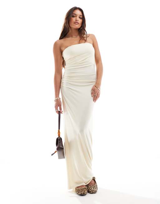 Brave Soul - Bandeau maxi jurk met gerimpelde zijkant in botergeel