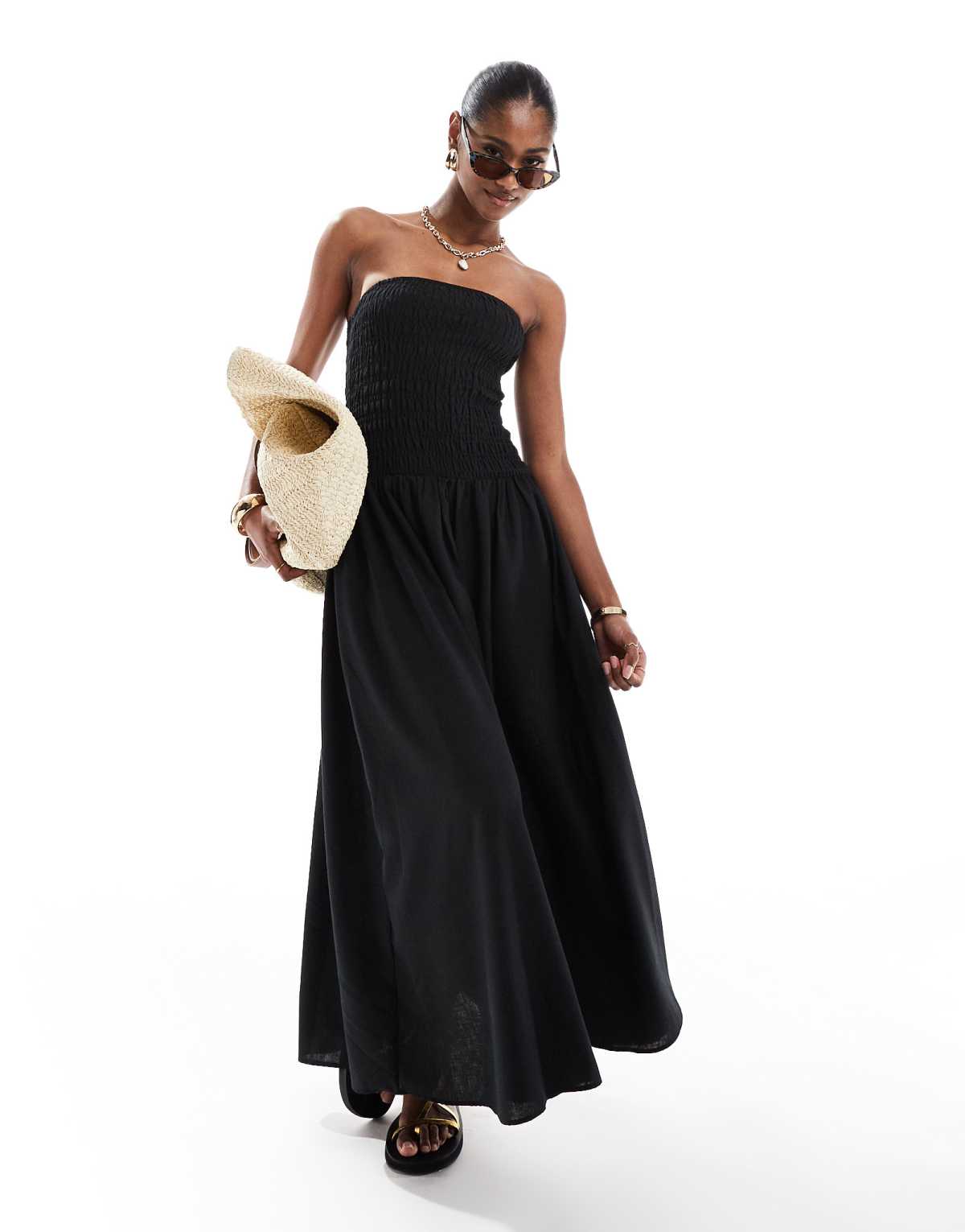 Brave Soul bandeau midi dress in black