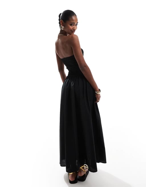 Brave Soul bandeau midi dress with shirred bust in black, 4 of 4
