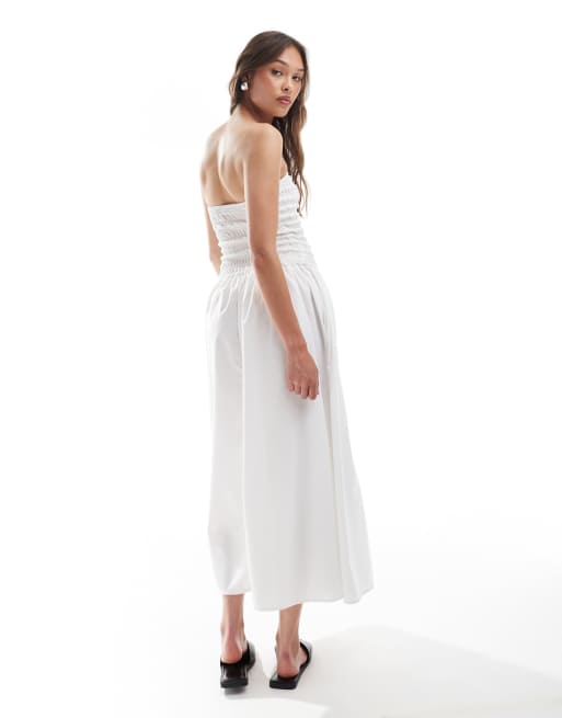 Brave Soul bandeau midi dress with shirred bust in white, 3 of 4