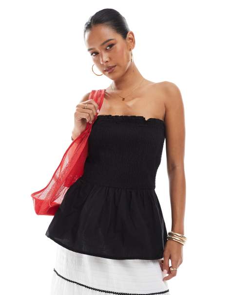 Brave Soul - Bandeau-top met smokwerk in zwart - view 1