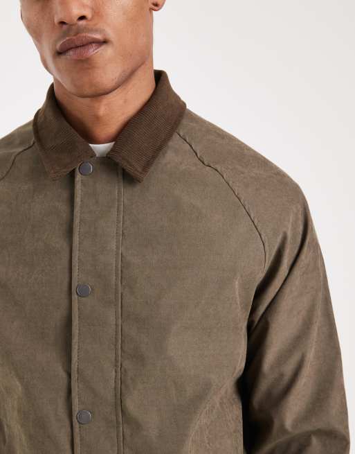 Brave Soul – Barn Jacket in Khaki mit kontrastierendem Cordkragen, 5 von 5