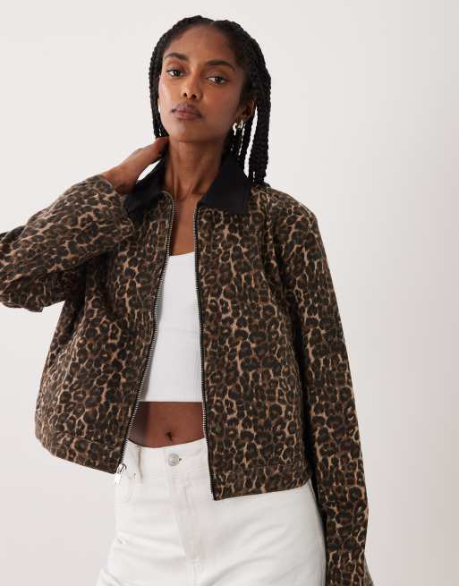 Brave Soul barn jacket med kontrastkrave i fløjl med leopardprint, 4 af 4