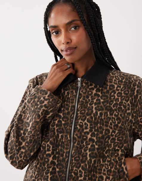 Brave Soul barn jacket with contrast cord collar in leopard print - view 1