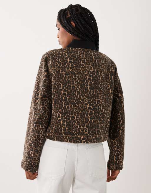 Brave Soul barn jacket with contrast cord collar in leopard print, 3 of 4