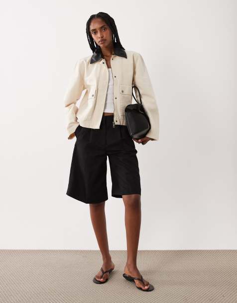 Brave Soul barn jacket with contrast PU collar in stone - view 1