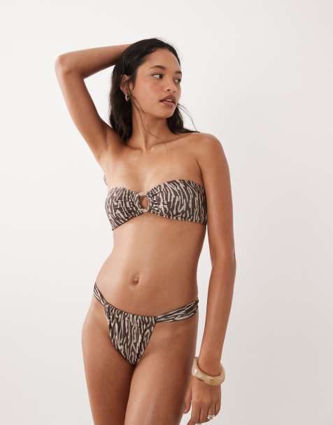 Brave Soul - Bas de bikini coupe tanga à imprimé tigré - Marron - view 1