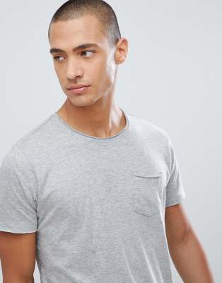 Basic Raw Edge T-Shirt-Gray