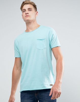 Brave Soul - Basic T-Shirt met onafgewerkte zoom-Blauw