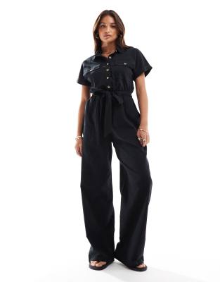 Brave Soul - Baumwoll-Jumpsuit in Schwarz