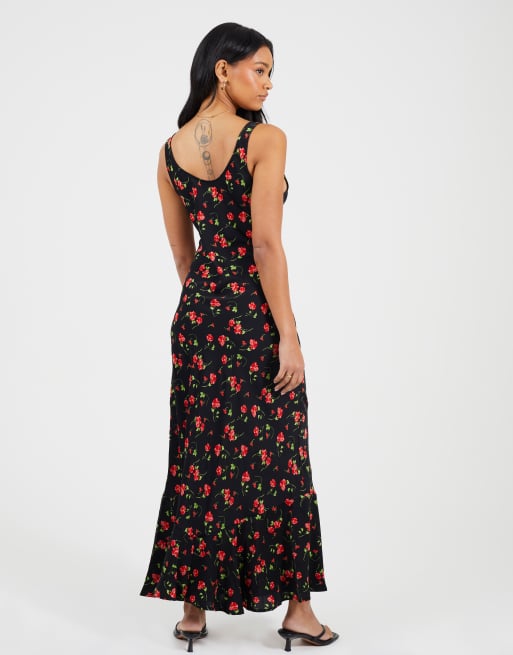 Brave Soul – Bedrucktes Maxikleid in Schwarz mit U-Ausschnitt und Riemchen-Trägern, 2 von 4