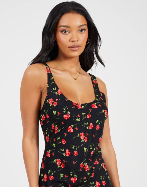 Brave Soul – Bedrucktes Maxikleid in Schwarz mit U-Ausschnitt und Riemchen-Trägern, 3 von 4