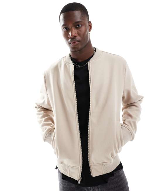 Brave Soul - Beige bomber-jakke i imiteret uld