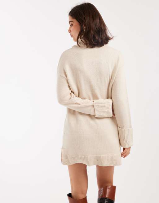 Brave Soul – Beige, kort tröjklänning med polokrage, 3 av 4