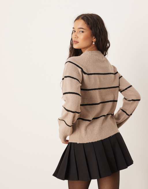 Brave Soul – Beige och svartrandig, stickad tröja med rund halsringning, 3 av 4
