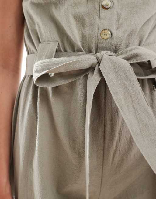 Brave Soul - Beige playsuit med bindebånd i taljen og knapdetalje, 2 af 4