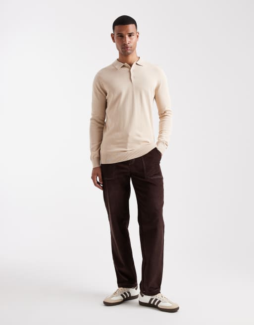 Brave Soul – Beige, stickad pikétröja med långa ärmar, 2 av 5
