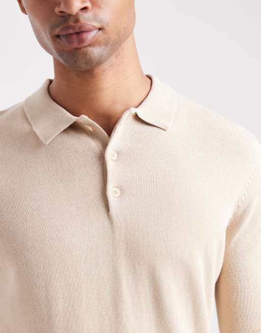 Brave Soul – Beige, stickad pikétröja med långa ärmar, 5 av 5