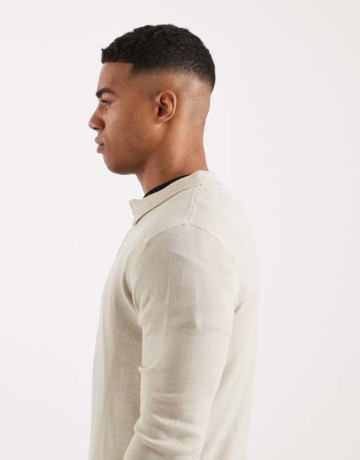 Brave Soul – Beige, stickad pikétröja, 4 av 5