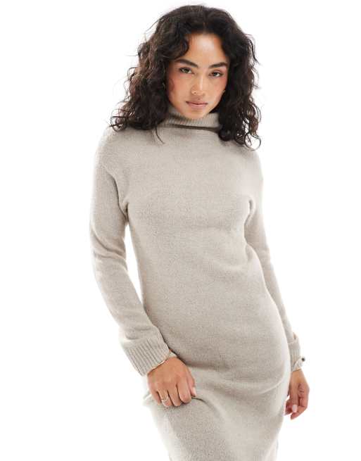 Brave Soul - Beige strikket oversized maxikjole med rullekrave, 3 af 4