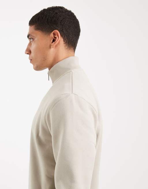 Brave Soul – Beige sweatshirt med kort dragkedja och ståkrage, 5 av 5