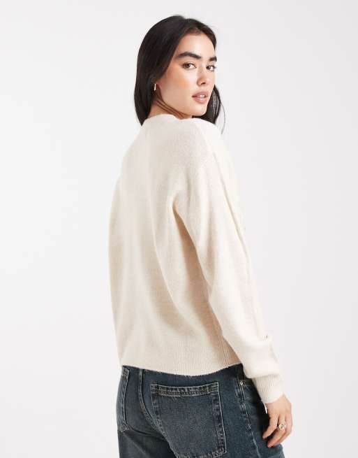 Brave Soul – Beige tröja med rund halsringning och broderade blomdetaljer, 4 av 4