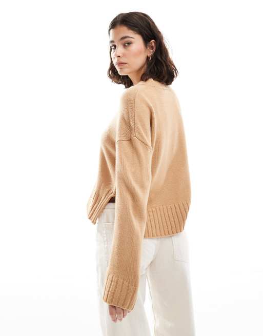 Brave Soul – Beige tröja med rund halsringning och sidoslits, 2 av 4