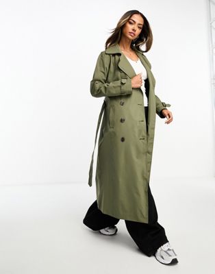 Brave Soul belted coated mac in khaki